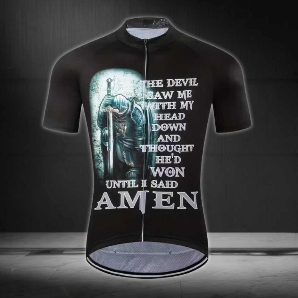 The Devil Saw Me With My Head Down And Thought He'd Won Until I Said Amen Men's Cycling Jersey Short Sleeve, Jesus Cycling Jerseys CE0007