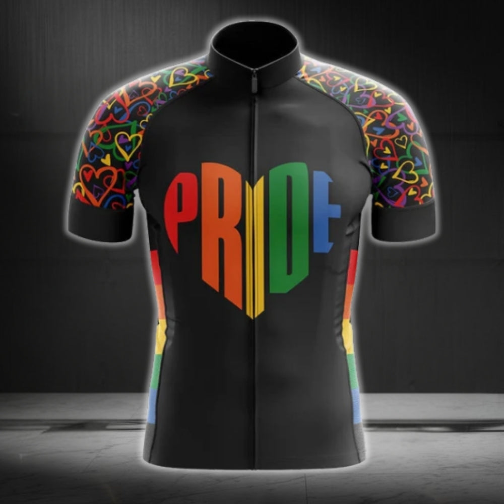 Rainbow Pride Heart Cycling Short Sleeve Jersey For Mens, LGBT Pride Cycling Jerseys CG0014