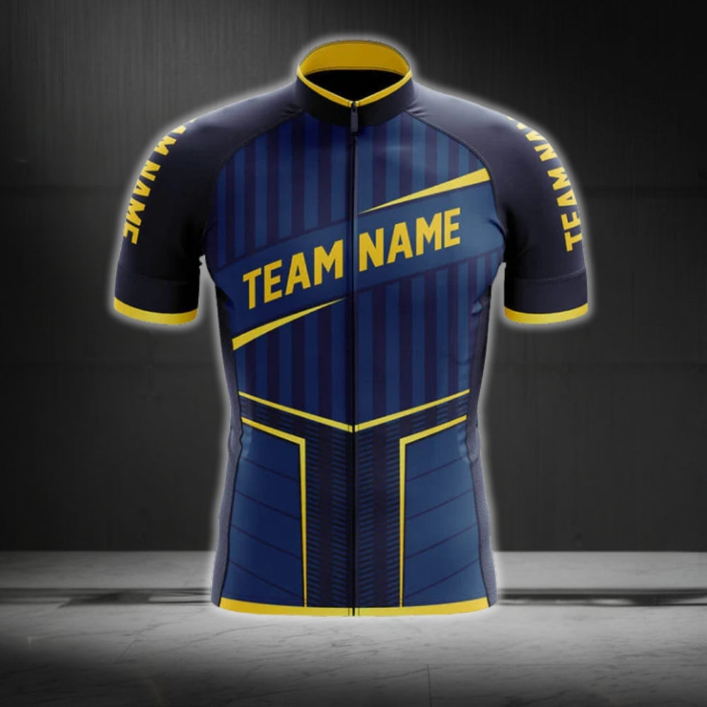 Custom Navy Yellow Cycling Team Short Sleeve Jersey For Men, Custom Navy Cycling Jerseys CG0512