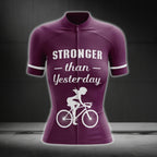 Stronger Than Yesterday Purple Short Sleeve Women's Cycling Jersey, Purple Cycling Jerseys For Womens CG0288