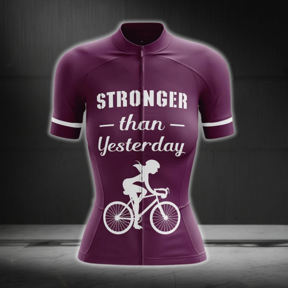 Stronger Than Yesterday Purple Short Sleeve Women's Cycling Jersey, Purple Cycling Jerseys For Womens CG0288