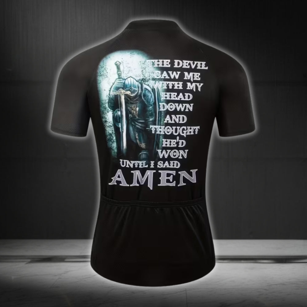 The Devil Saw Me With My Head Down And Thought He'd Won Until I Said Amen Men's Cycling Jersey Short Sleeve, Jesus Cycling Jerseys CE0007