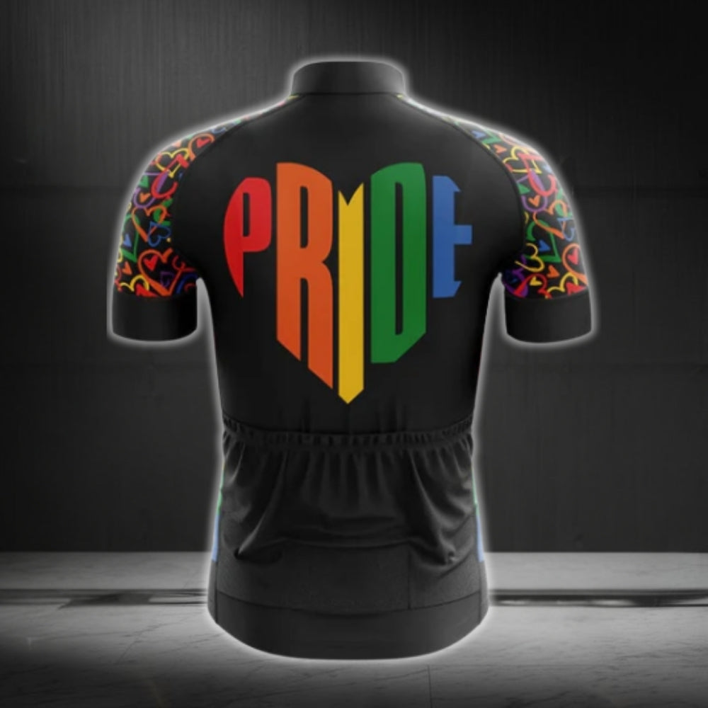 Rainbow Pride Heart Cycling Short Sleeve Jersey For Mens, LGBT Pride Cycling Jerseys CG0014