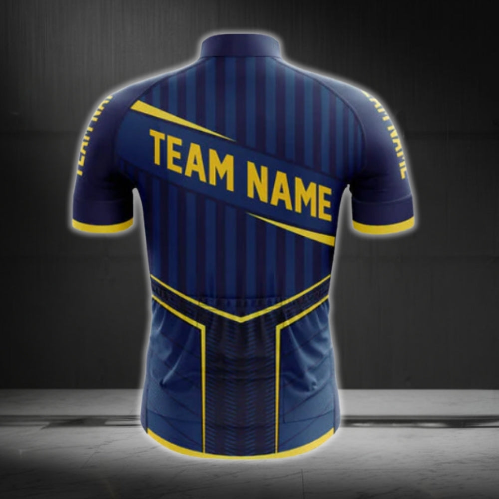 Custom Navy Yellow Cycling Team Short Sleeve Jersey For Men, Custom Navy Cycling Jerseys CG0512