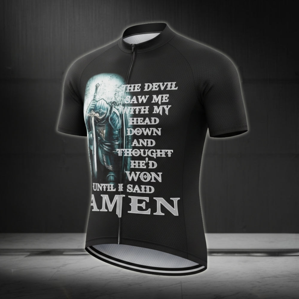 The Devil Saw Me With My Head Down And Thought He'd Won Until I Said Amen Men's Cycling Jersey Short Sleeve, Jesus Cycling Jerseys CE0007