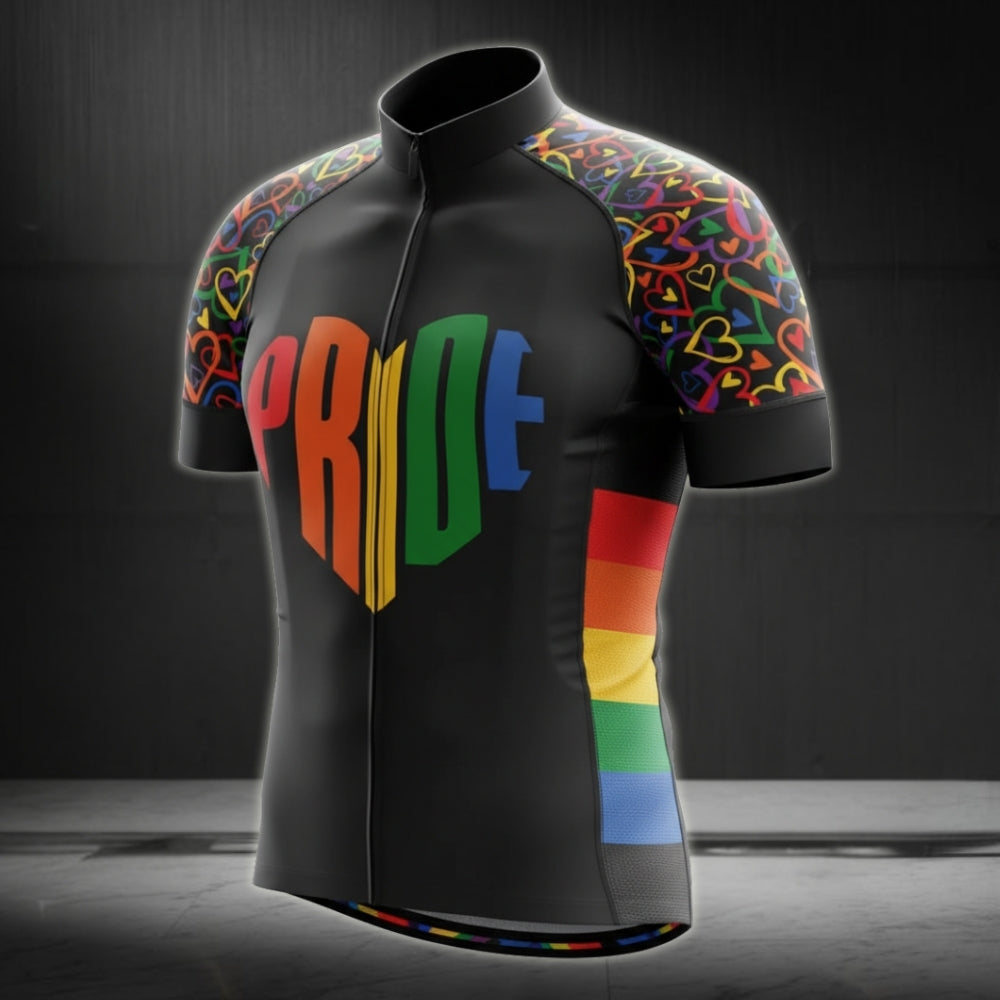 Rainbow Pride Heart Cycling Short Sleeve Jersey For Mens, LGBT Pride Cycling Jerseys CG0014