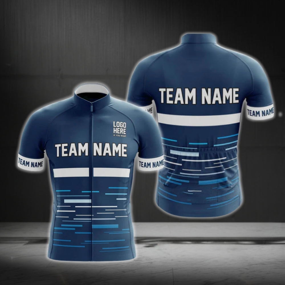 Men's Custom Blue And White Team Cycling Short Sleeve Jersey With Logo, Custom Cycling Jerseys CG0513