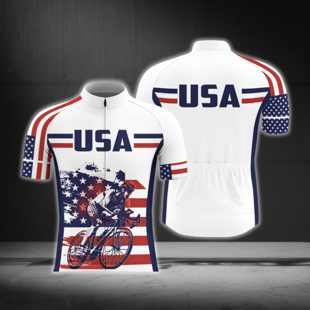 USA Flag Biker Cycling Short Sleeve Men Jersey, Patriotic Cycling Jersey CG0871