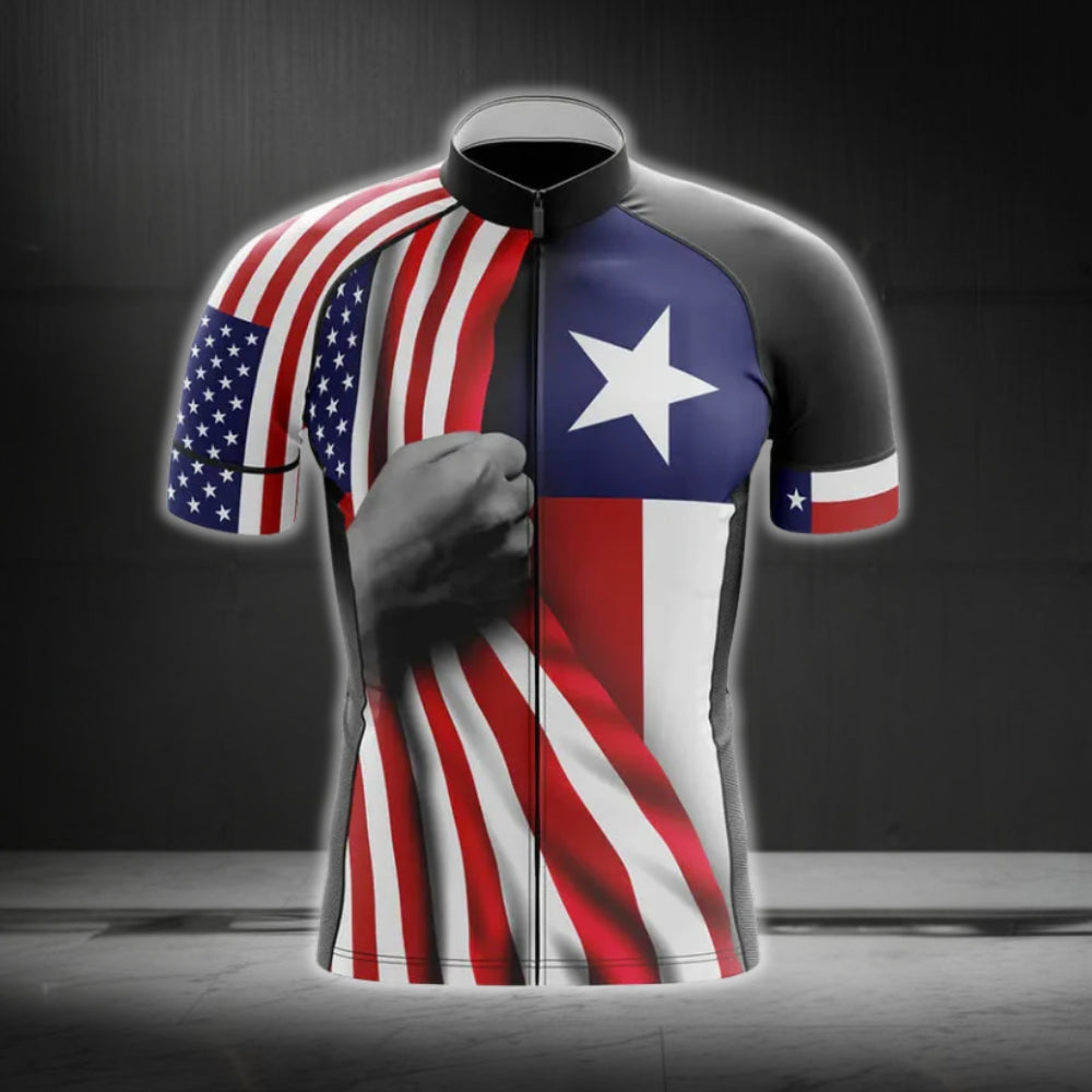 American Texas Flag Cycling Short Sleeve Jersey Mens, Patriotic Cycling Jerseys CG0239