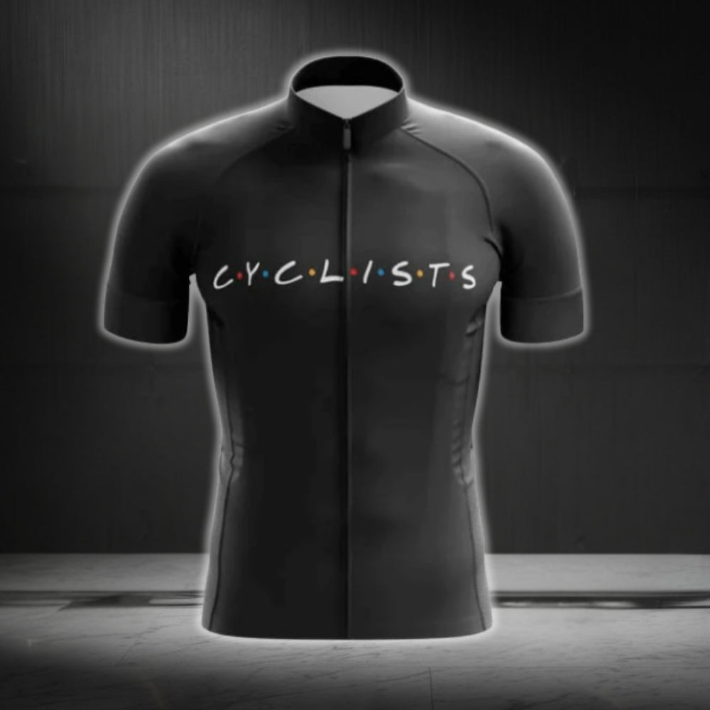 Cyclists Friends Theme Cycling Short Sleeve Men Jersey, Black Cycling Jerseys For Men CG0461