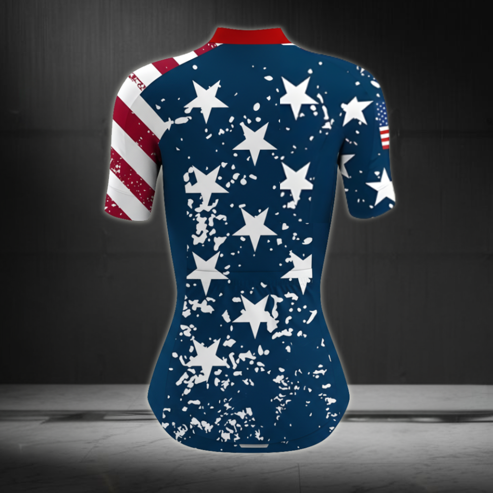 Custom Grunge USA Flag Cycling Jersey Short Sleeve For Womens, Custom Patriotic Cycling Jersey For Ladies CZ0056