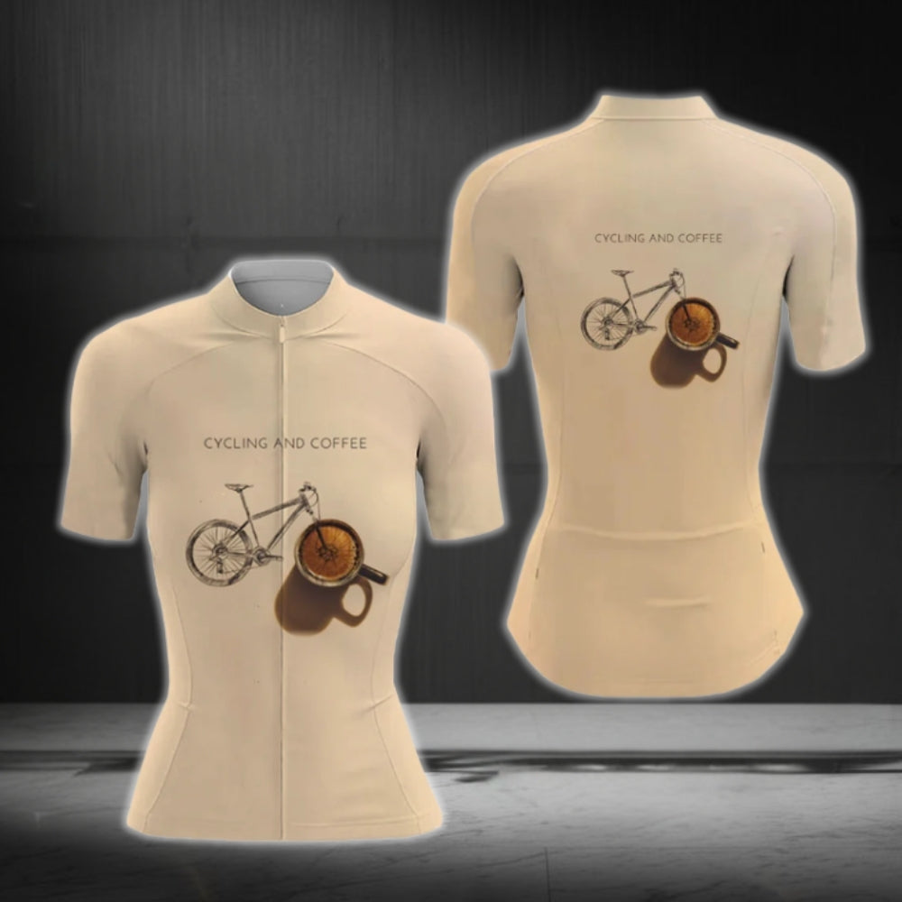 Cycling And Coffee Short Sleeve Womens Cycling Jersey, Coffee Lovers Cycling Jersey For Ladies CG0735