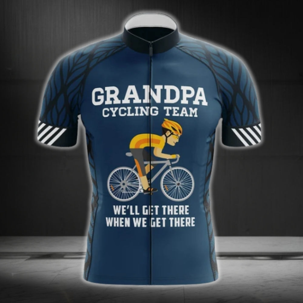 Grandpa Cycling Team We'll Get There When We Get There Cycling Short Sleeve Jersey Mens, Funny Cycling Jerseys For Grandpa CG0015