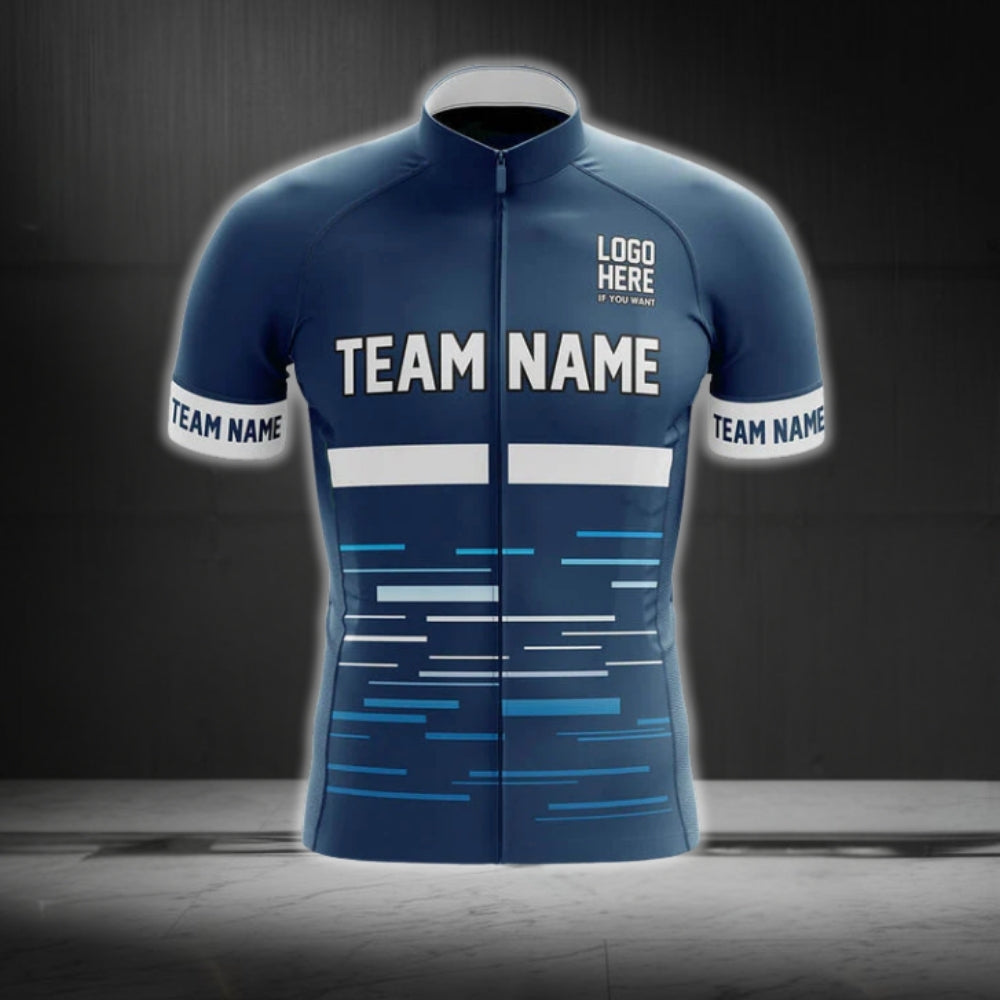 Men's Custom Blue And White Team Cycling Short Sleeve Jersey With Logo, Custom Cycling Jerseys CG0513