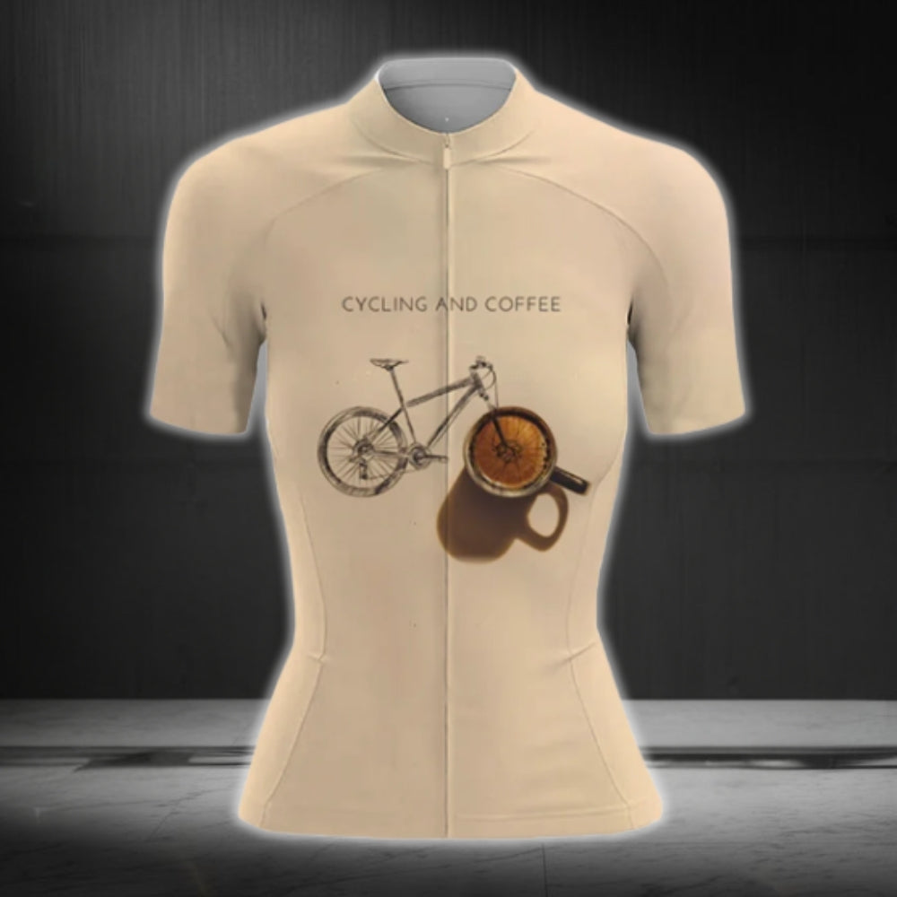 Cycling And Coffee Short Sleeve Womens Cycling Jersey, Coffee Lovers Cycling Jersey For Ladies CG0735