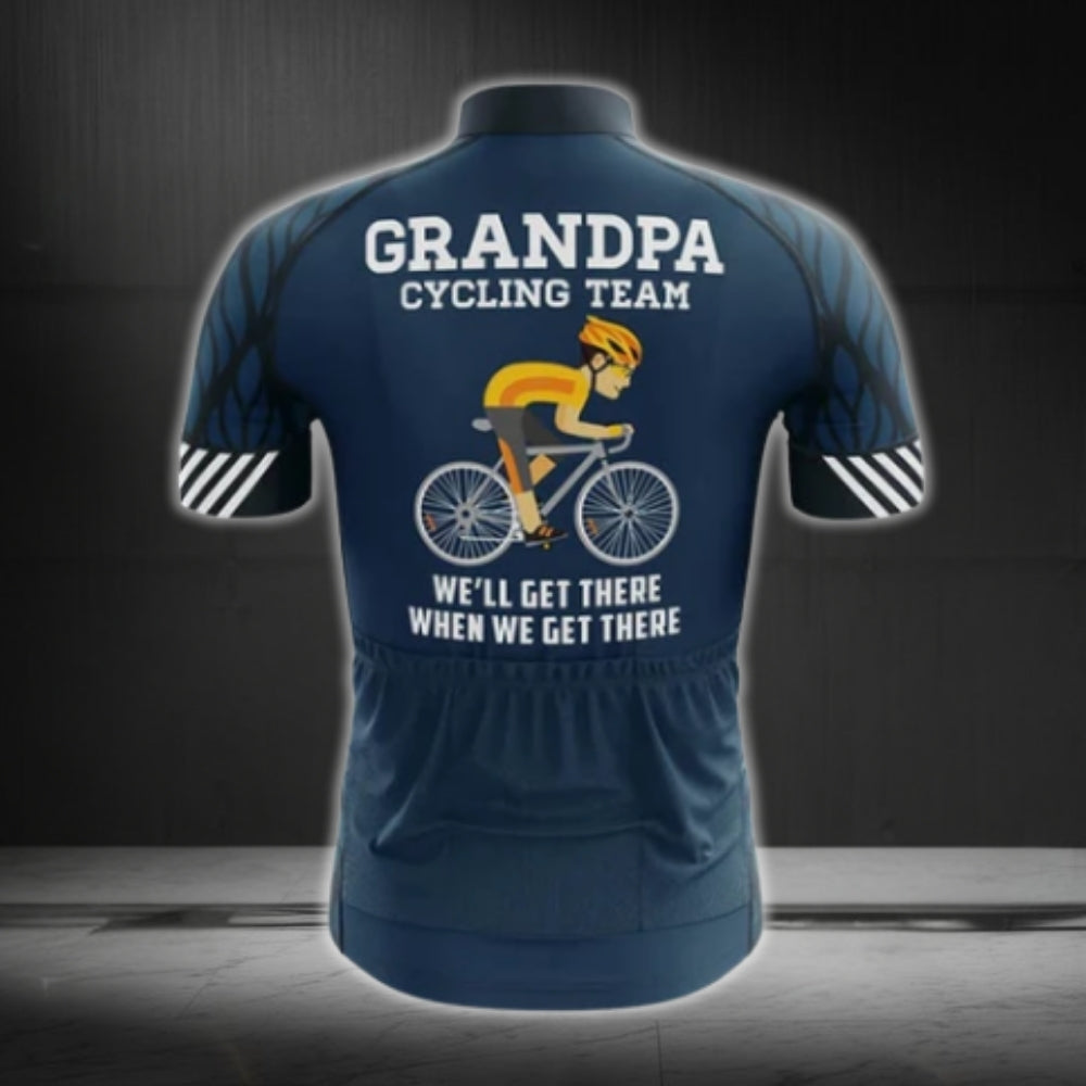 Grandpa Cycling Team We'll Get There When We Get There Cycling Short Sleeve Jersey Mens, Funny Cycling Jerseys For Grandpa CG0015