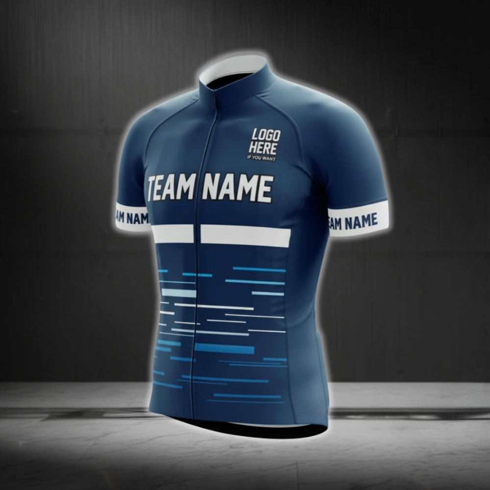 Men's Custom Blue And White Team Cycling Short Sleeve Jersey With Logo, Custom Cycling Jerseys CG0513