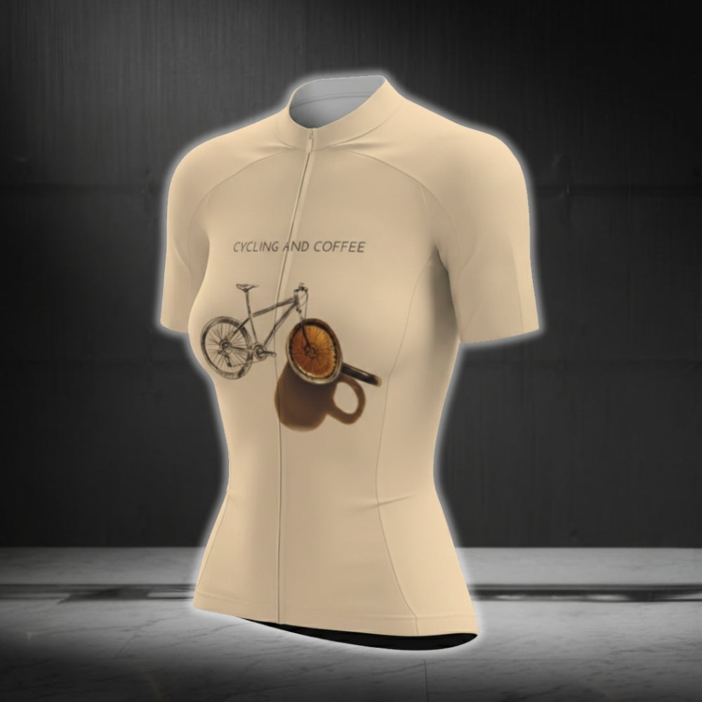 Cycling And Coffee Short Sleeve Womens Cycling Jersey, Coffee Lovers Cycling Jersey For Ladies CG0735