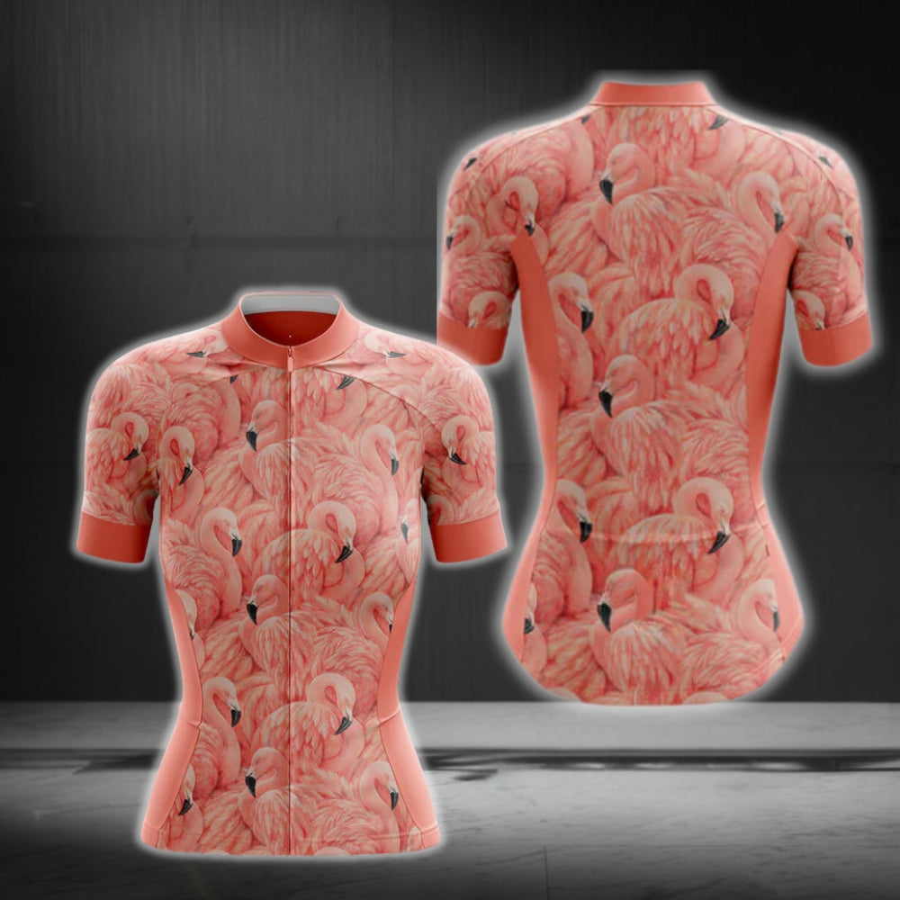 Women's Pink Flamingo Cycling Short Sleeve Jersey, Flamingo Cycling Jerseys For Ladies CG0290