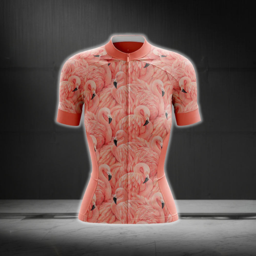 Women's Pink Flamingo Cycling Short Sleeve Jersey, Flamingo Cycling Jerseys For Ladies CG0290