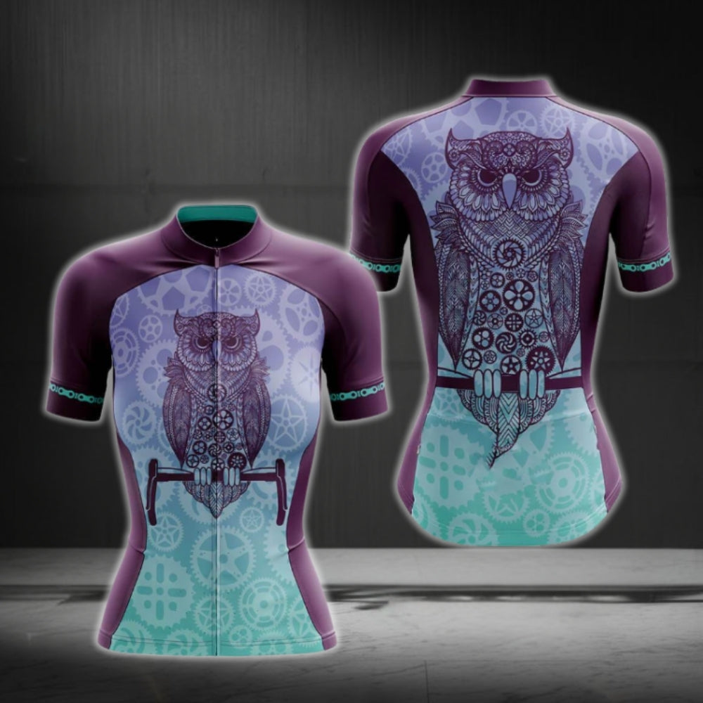 Purple Owl Gear Cycling Women's Short Sleeve Jersey, Owl Lover Cycling Jerseys For Women CG0736