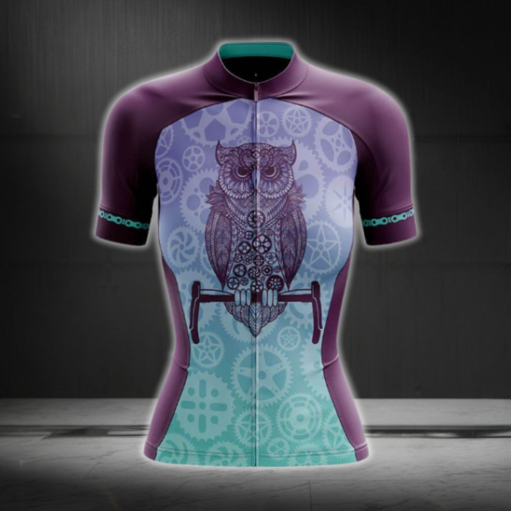 Purple Owl Gear Cycling Women's Short Sleeve Jersey, Owl Lover Cycling Jerseys For Women CG0736