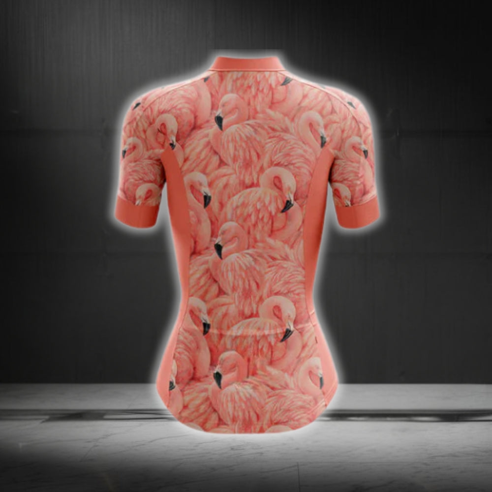 Women's Pink Flamingo Cycling Short Sleeve Jersey, Flamingo Cycling Jerseys For Ladies CG0290