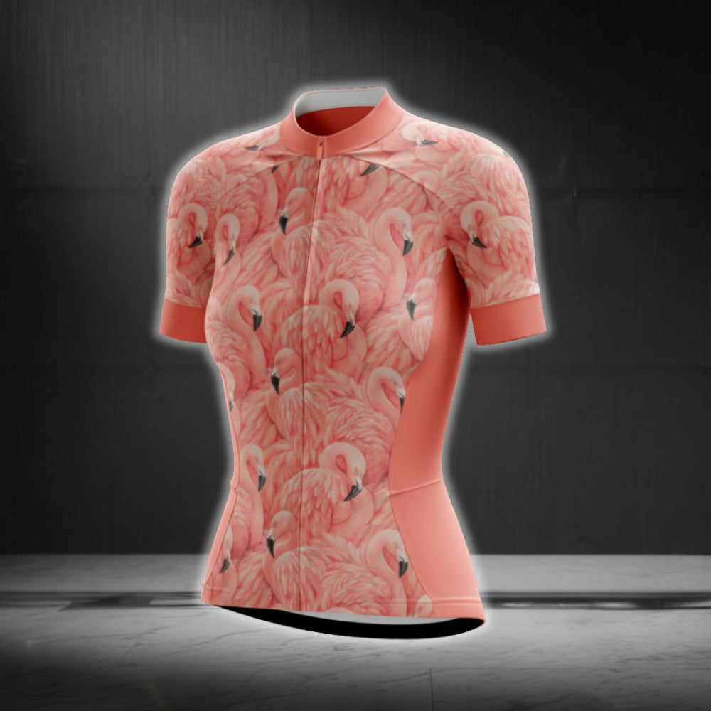 Women's Pink Flamingo Cycling Short Sleeve Jersey, Flamingo Cycling Jerseys For Ladies CG0290
