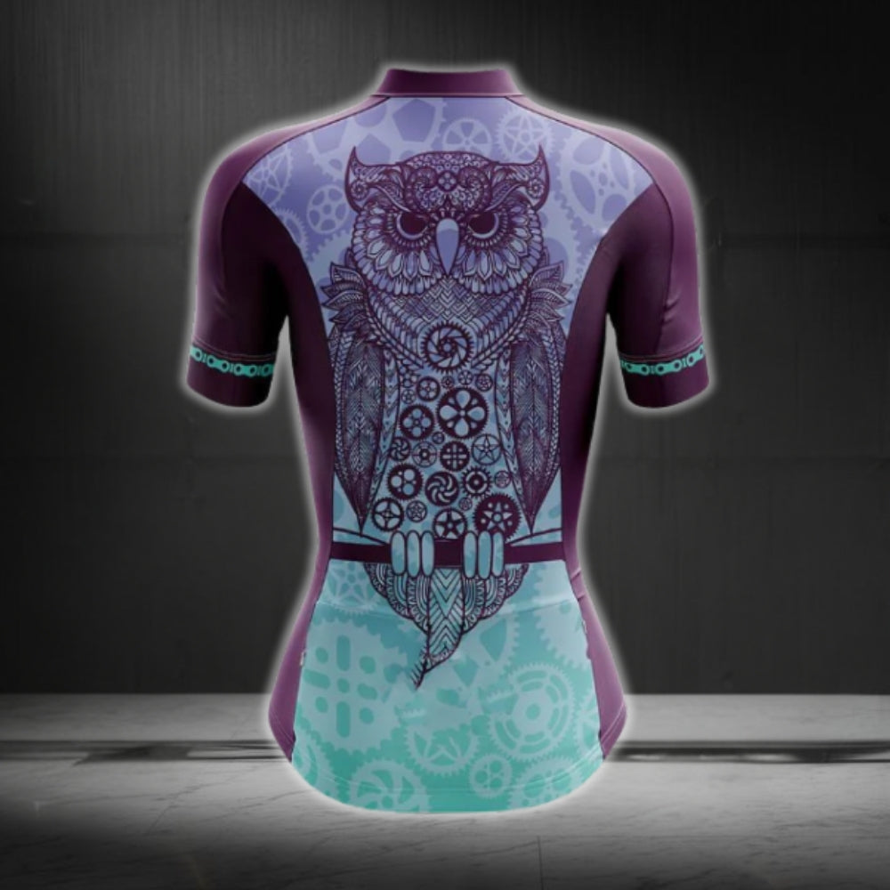 Purple Owl Gear Cycling Women's Short Sleeve Jersey, Owl Lover Cycling Jerseys For Women CG0736