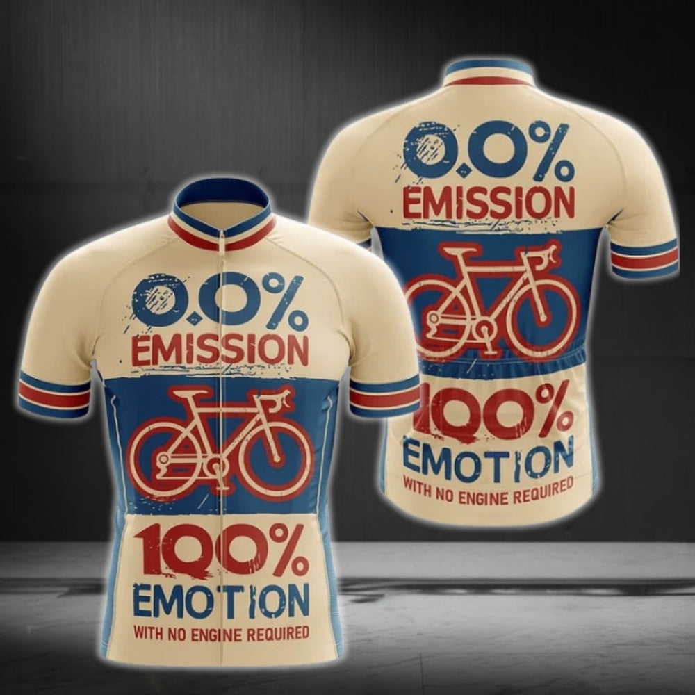 0% Emission 100% Emotion With No Engine Required Men's Cycling Jersey Short Sleeve, Vintage Eco Friendly Cycling Jerseys CG0017