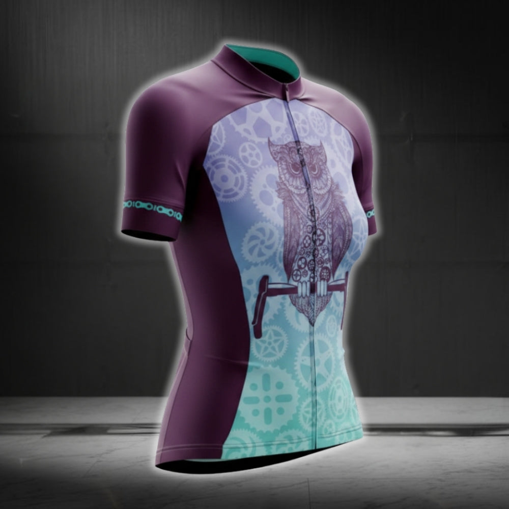 Purple Owl Gear Cycling Women's Short Sleeve Jersey, Owl Lover Cycling Jerseys For Women CG0736