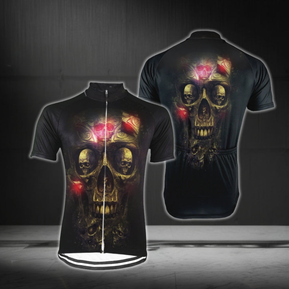 Black And Gold Skeleton Cycling Short Sleeve Men's Jeseys, Skull Cycling Jerseys CG0677