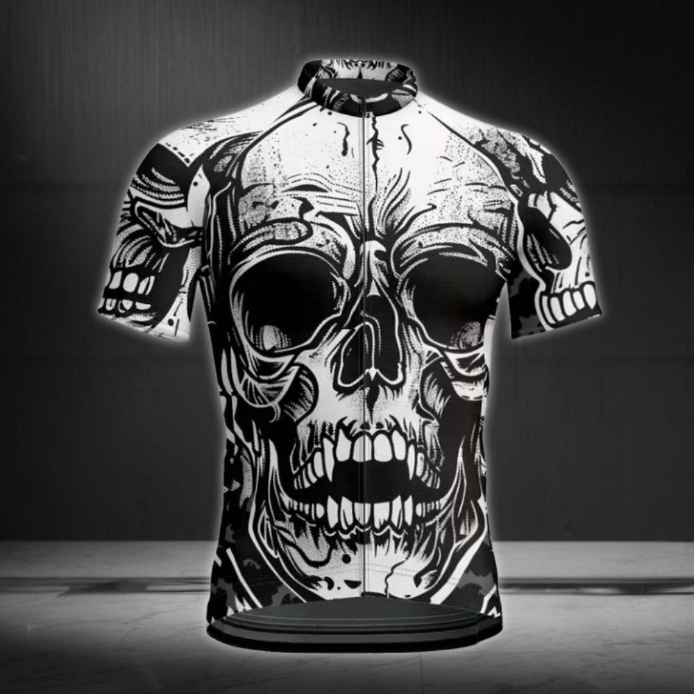 Skull Black And White Cycling Short Sleeve Jersey For Mens, Skull Cycling Jerseys CE0010