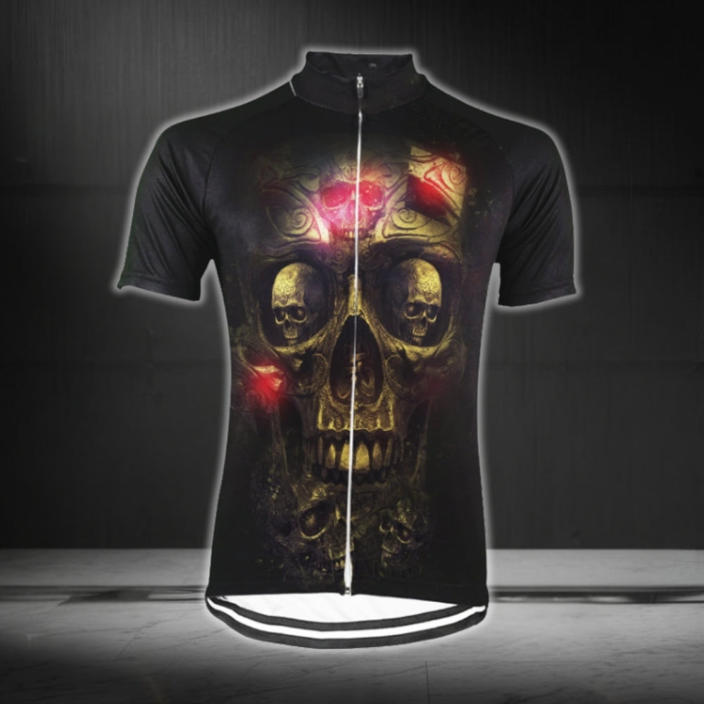 Black And Gold Skeleton Cycling Short Sleeve Men's Jeseys, Skull Cycling Jerseys CG0677