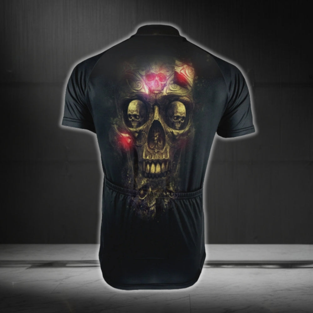 Black And Gold Skeleton Cycling Short Sleeve Men's Jeseys, Skull Cycling Jerseys CG0677