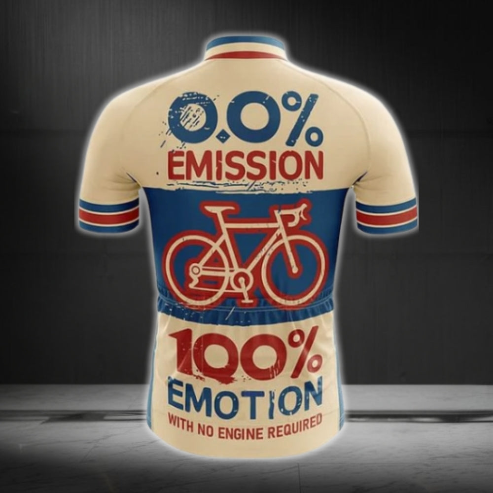 0% Emission 100% Emotion With No Engine Required Men's Cycling Jersey Short Sleeve, Vintage Eco Friendly Cycling Jerseys CG0017