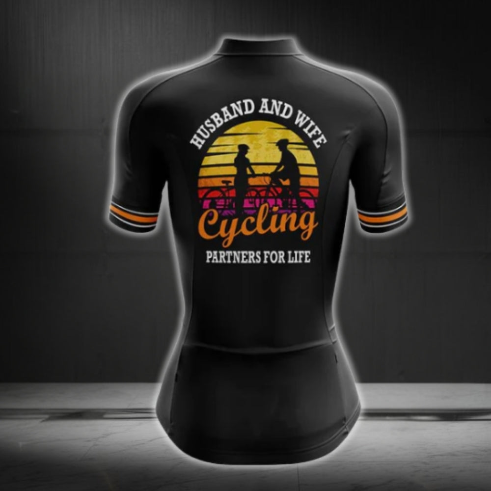 Husband And Wife Cycling Partners For Life Cycling Jersey Short Sleeve For Ladies, Valentine Day Cycling Jersey For Womens CG0073