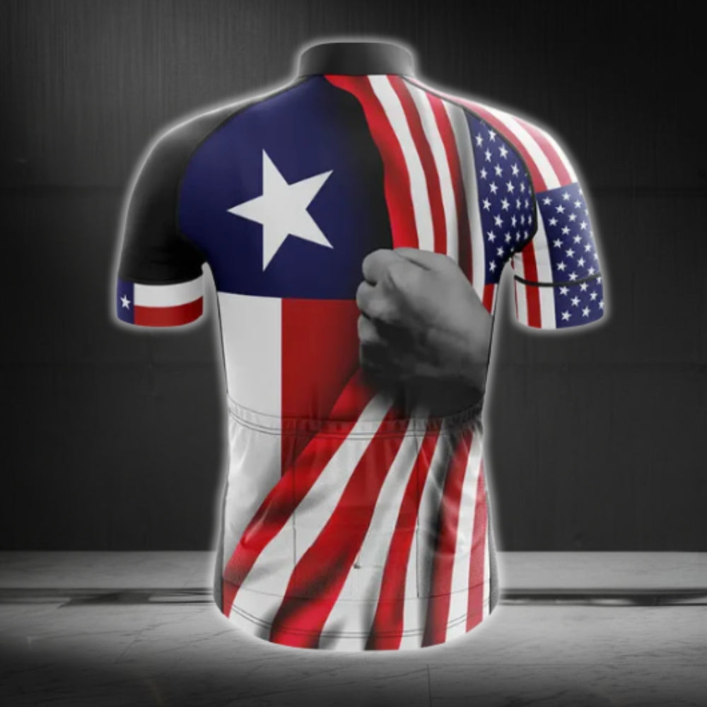 American Texas Flag Cycling Short Sleeve Jersey Mens, Patriotic Cycling Jerseys CG0239