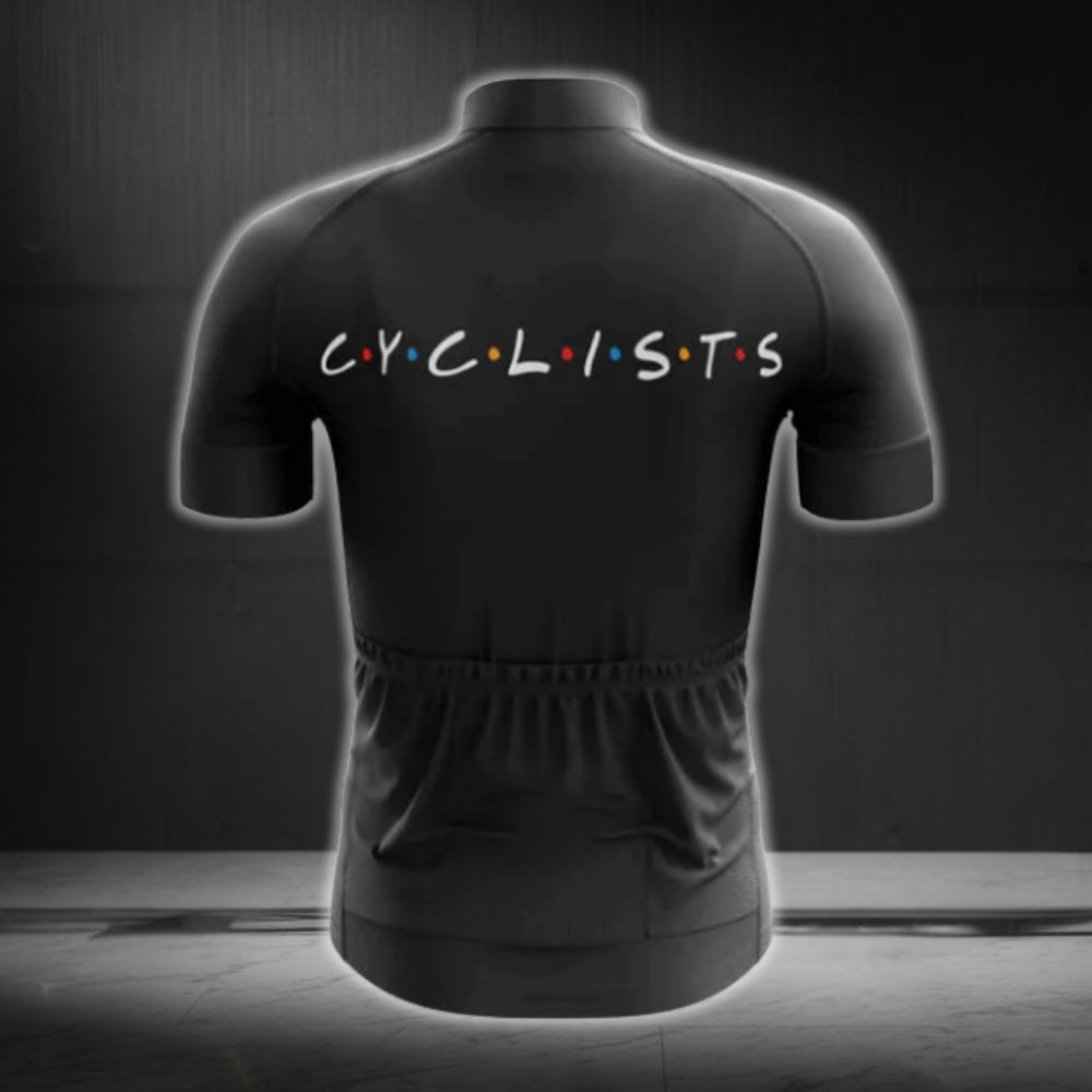 Cyclists Friends Theme Cycling Short Sleeve Men Jersey, Black Cycling Jerseys For Men CG0461