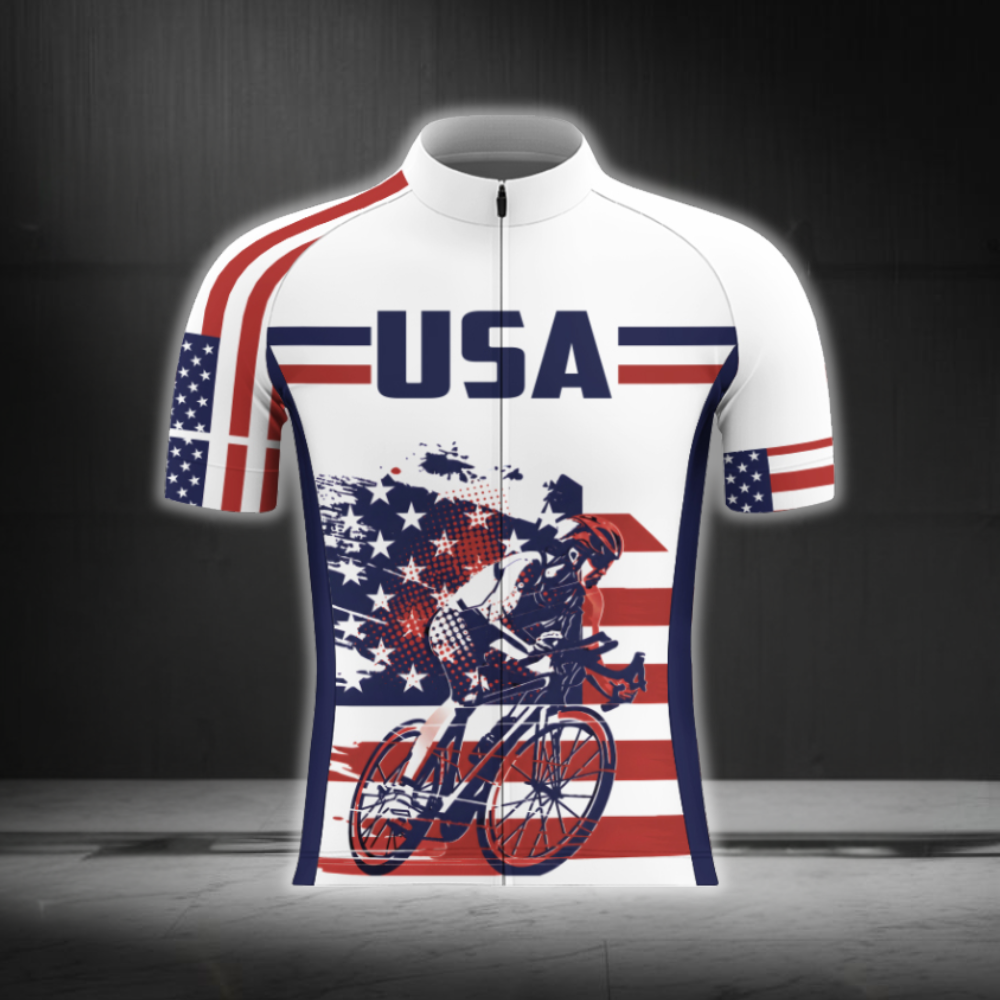 USA Flag Biker Cycling Short Sleeve Men Jersey, Patriotic Cycling Jersey CG0871