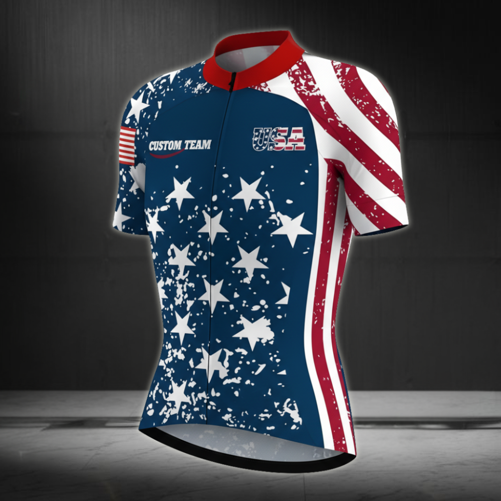 Custom Grunge USA Flag Cycling Jersey Short Sleeve For Womens, Custom Patriotic Cycling Jersey For Ladies CZ0056