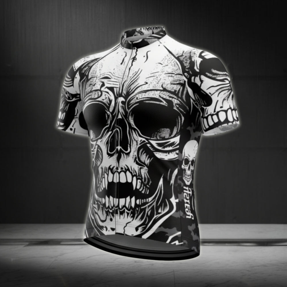 Skull Black And White Cycling Short Sleeve Jersey For Mens, Skull Cycling Jerseys CE0010