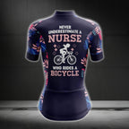 Never Underestimate A Nurse Who Rides A Bicycle Tropical Cycling Short Sleeve Jersey, Funny Cycling Jersey For Nurse CG0737