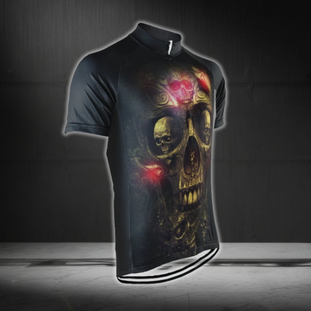 Black And Gold Skeleton Cycling Short Sleeve Men's Jeseys, Skull Cycling Jerseys CG0677