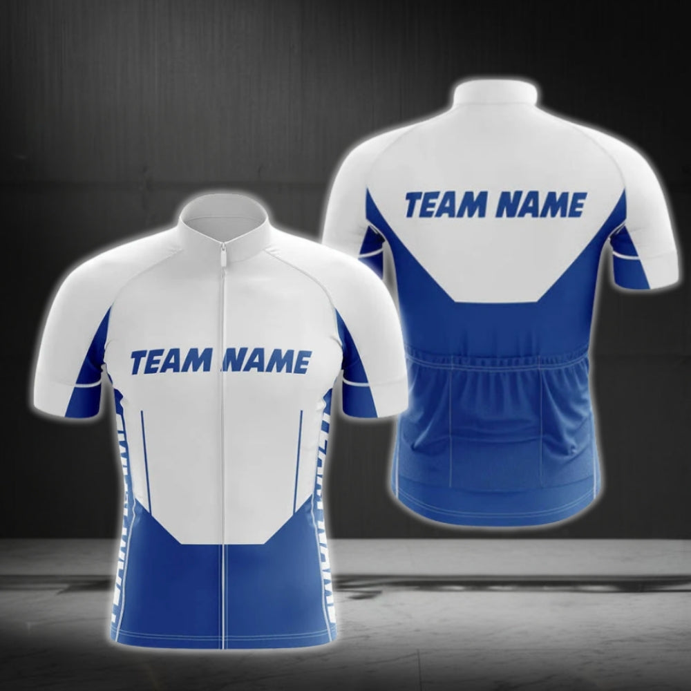 White And Blue Custom Team Cycling Short Sleeve Jersey For Men, Custom Cycling Jerseys CG0516