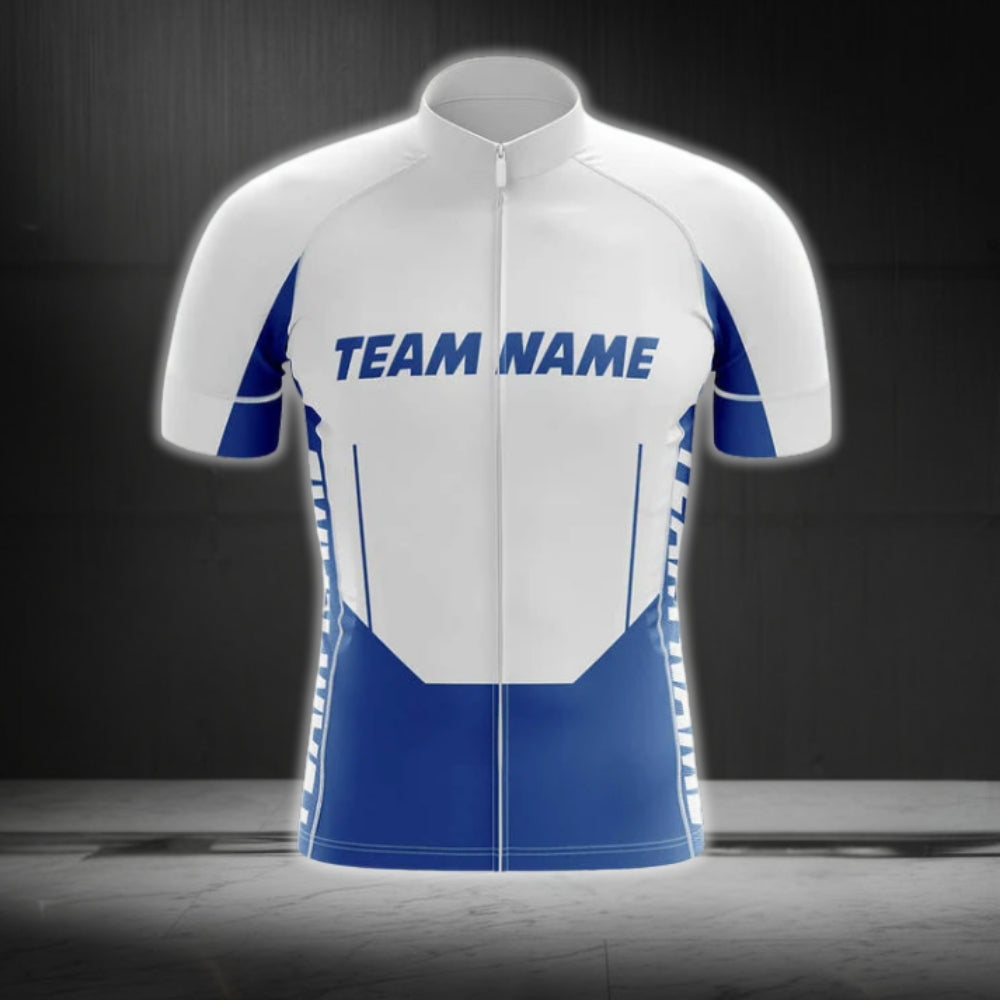 White And Blue Custom Team Cycling Short Sleeve Jersey For Men, Custom Cycling Jerseys CG0516