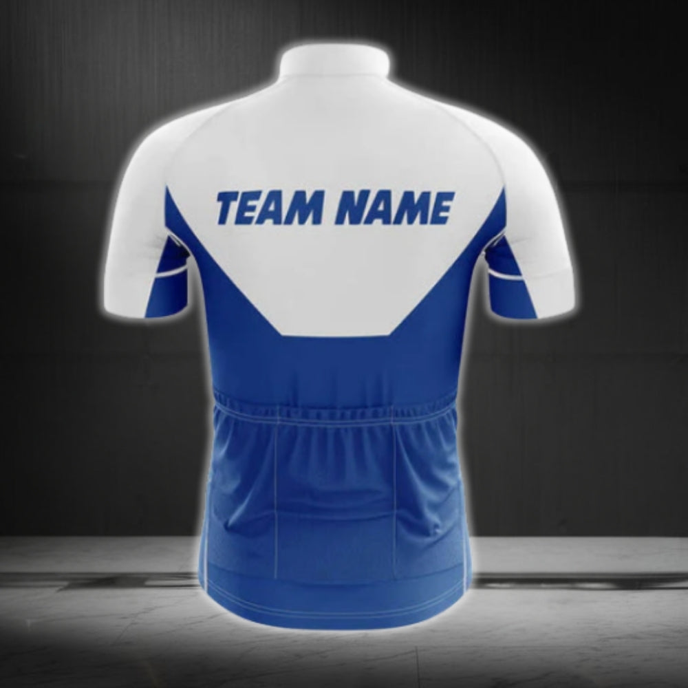 White And Blue Custom Team Cycling Short Sleeve Jersey For Men, Custom Cycling Jerseys CG0516