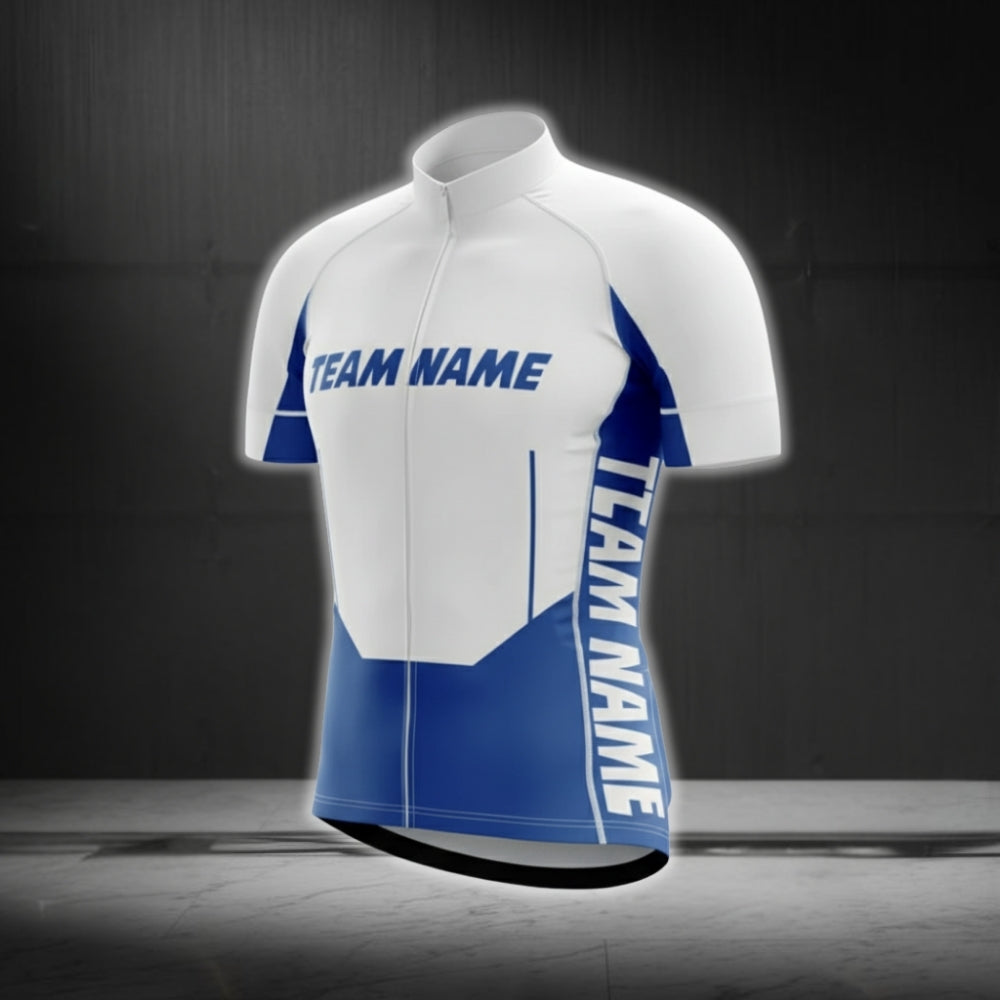 White And Blue Custom Team Cycling Short Sleeve Jersey For Men, Custom Cycling Jerseys CG0516