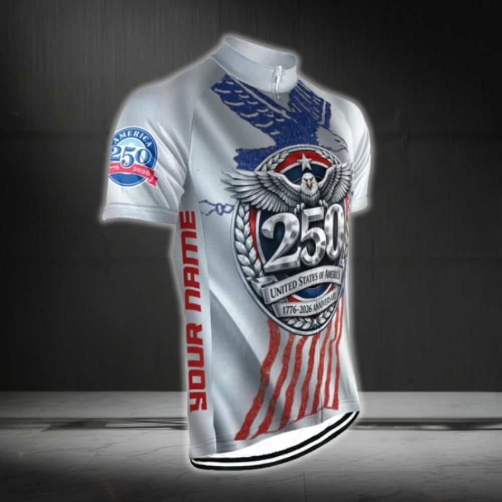 Custom Eagle 250 United States Cycling Short Sleeve Jersey For Men, Custom 250 Years 4th Of July Cycling Jerseys CG0678