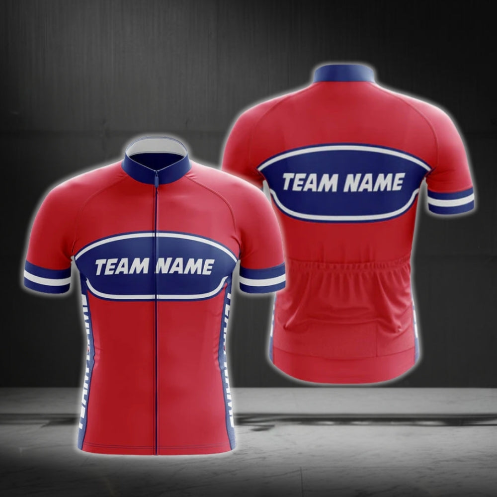 Custom Blue And Red Cycling Team Short Sleeve Jersey Mens, Custom Red Cycling Jerseys CG0517